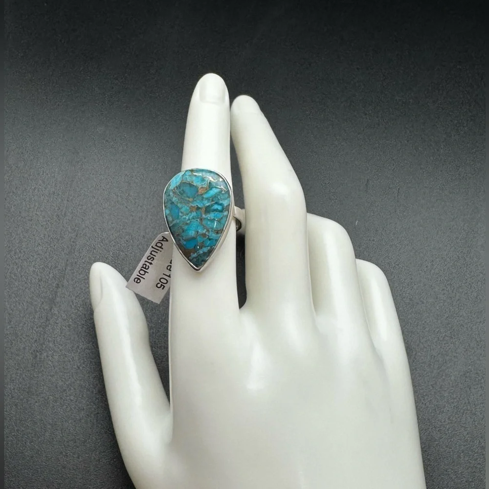 NEW Blue Copper Turquoise Adjustable Sterling silver  Ring‎